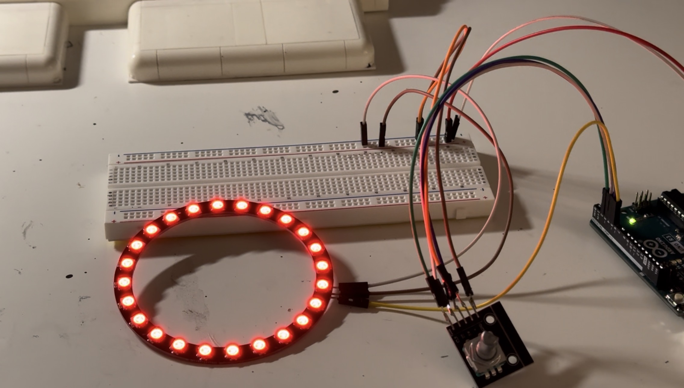 By the time I was close to finishing this project, my electronics started to come in the mail. First thing I did, I used one of the spare rotary encoders and wired it to the LED ring to test it all out. It works great, just as intended, I will still need to test it in the next project. <br> <a href='https://www.youtube.com/watch?v=aZXi413oLrg' target='_blank'><p>Video Demo</p></a>