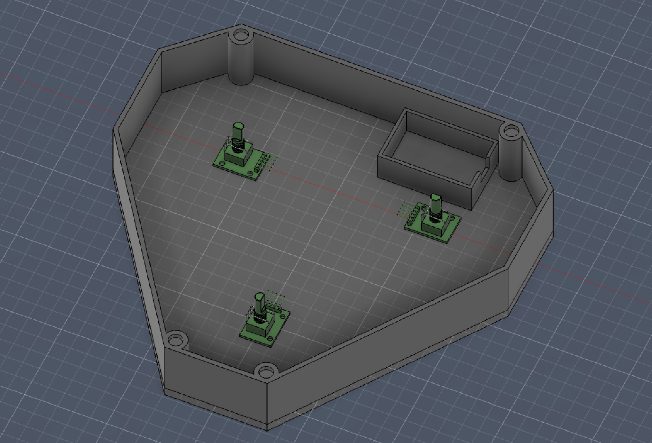 Figuring out the placement for the rotary encoder slots/holders by using dimensionally accurate 3D models of my rotary encoders.