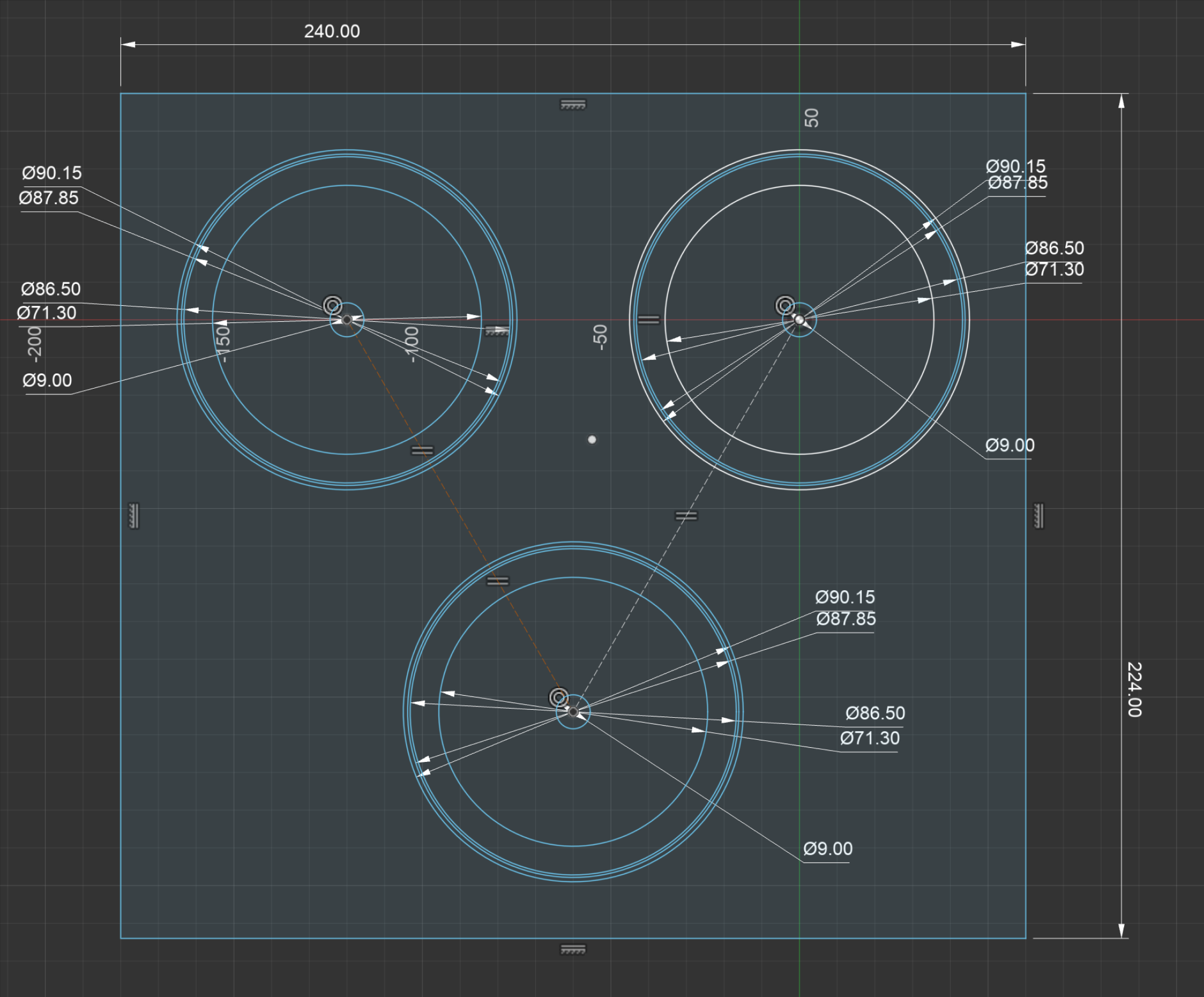 Fusion360 sketch for the top lid of the lamp, using the somewhat accurate dimensions.