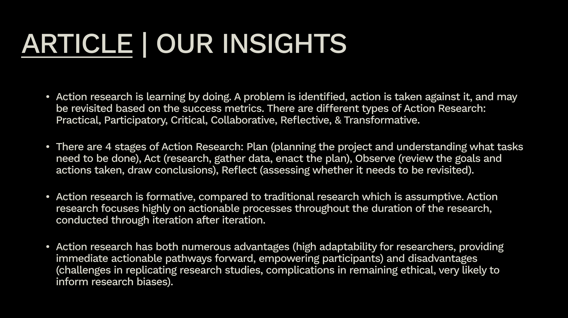 We started off by reading the article and taking away some key insights.